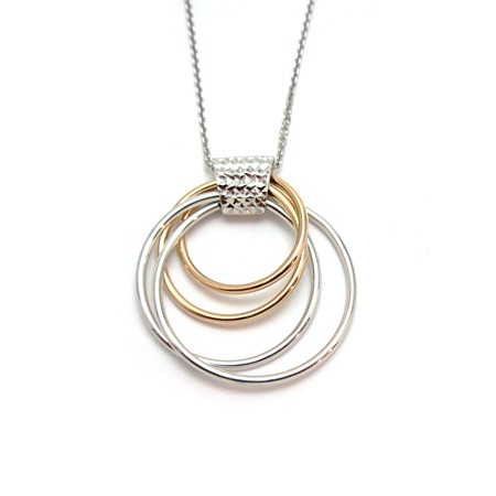 Four interlocking Two-tone Circle Pendant with Chain - Click Image to Close